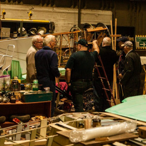 A group of from The Aviation Preservation Society Scotland are show working on a World War One aircarft model