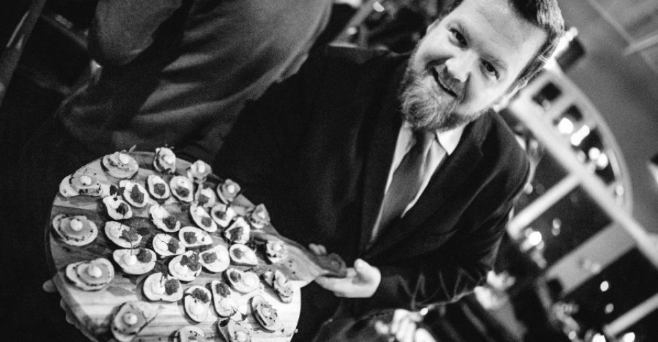 Mark presenting an array of canapes at the Pier Brasserie launch event