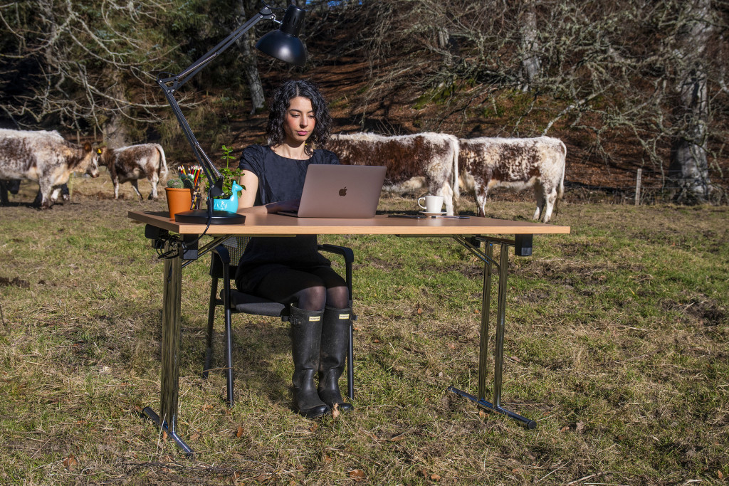 Tech PR Photography of remote office in a rural cow field