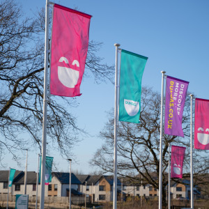 Property PR photography, Dundas Estates flags.